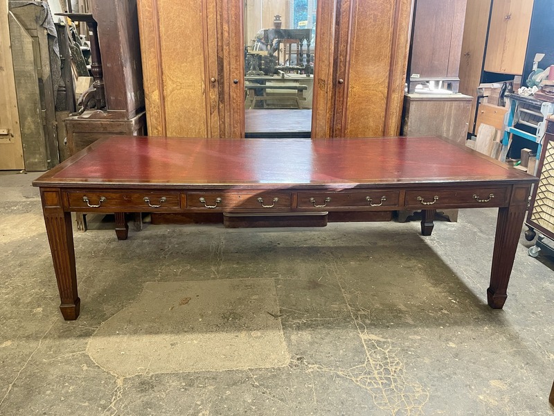 Antique Large Mahogany Library Table/Desk With 8 Drawers & Red Leather ...