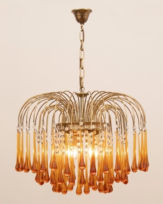 Vintage Italian Muranco Amber Art Glass Chandelier Teardrop Prism Vintage Italian Muranco Amber Art Glass Chandelier Teardrop Prism