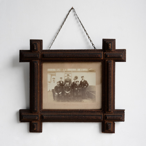 Original Frame Antique Tramp Art Picture Frame With Original Sailor Photograph, C ...