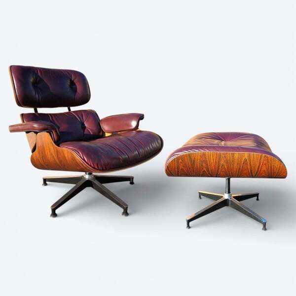 Burgundy Herman Miller Original Rosewood Eames Lounge Chair And