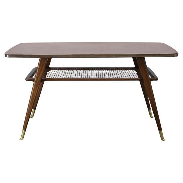 Mid Century German Coffee Table With Rattan Shelf And Brass Legs ...