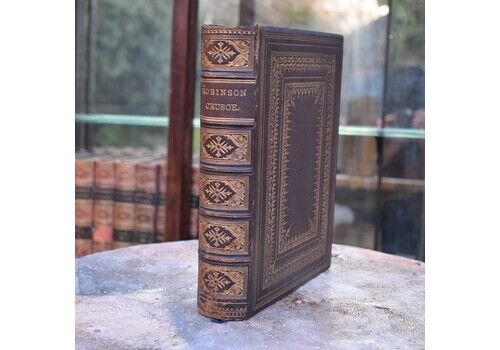 Antique 1864 Robinson Crusoe By Daniel Defoe Routledge London Fine Leather Book
