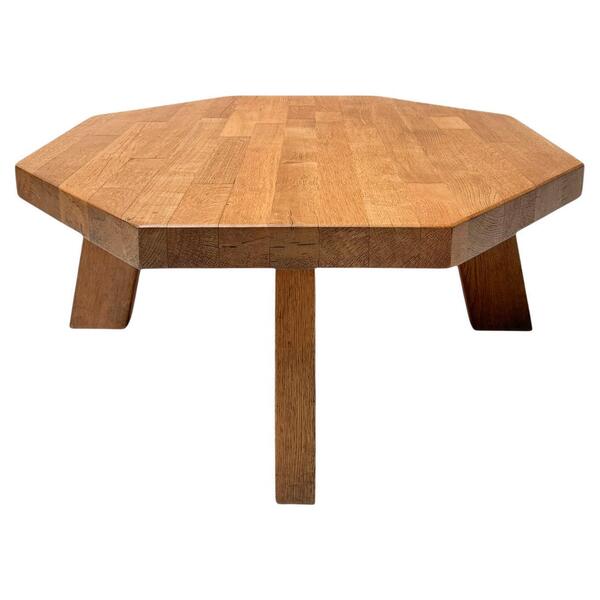 Oak Mid Century Modern Rustic Brutalist Round Coffee Table, 1960s ...