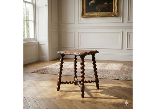 Jacobean Revival Carved Oak Barley Twist Stool / Occasional Table – C.1920s