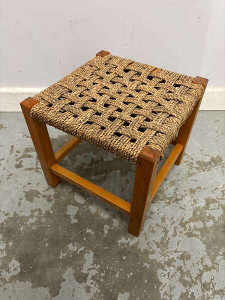 Vintage Wooden Rope Stool Rustic Footstool Woven Top | Vinterior
