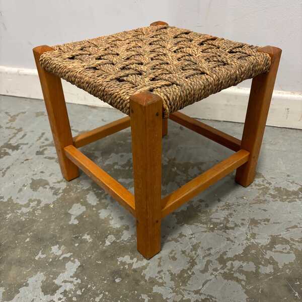 Vintage Wooden Rope Stool Rustic Footstool Woven Top | Vinterior
