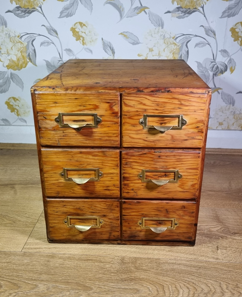 Table Top Card File Chest Vintage 6 Drawers Wooden Desk Table Top Storage Cabinet Index Card ...