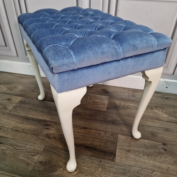 Retro Vintage Piano Stool Blue Velvet Buttoned – Bedroom Dressing Table ...