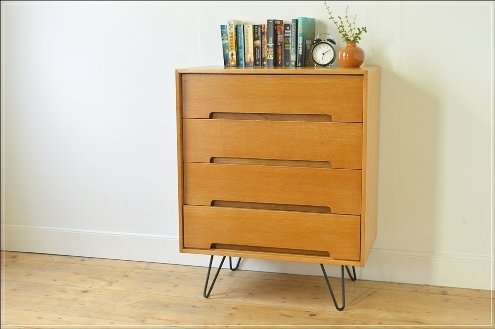 Mid Century Stag Chest Of Drawers On Hairpin Legs Danish Design