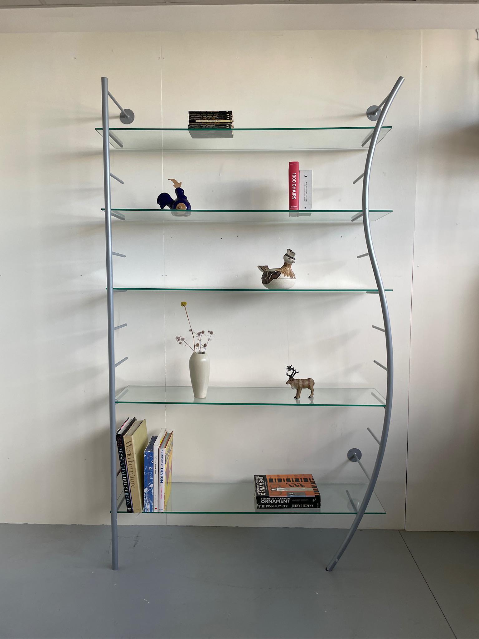 Vintage Heals Shelving By Aero 90s Postmodern Glass And Wavy Metal