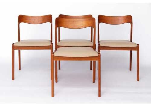 Set Of 4 Danish Teak Chairs – 1960s Mid Century Dmoern Dining Chairs Restored And Reupholstered Made In Denmark