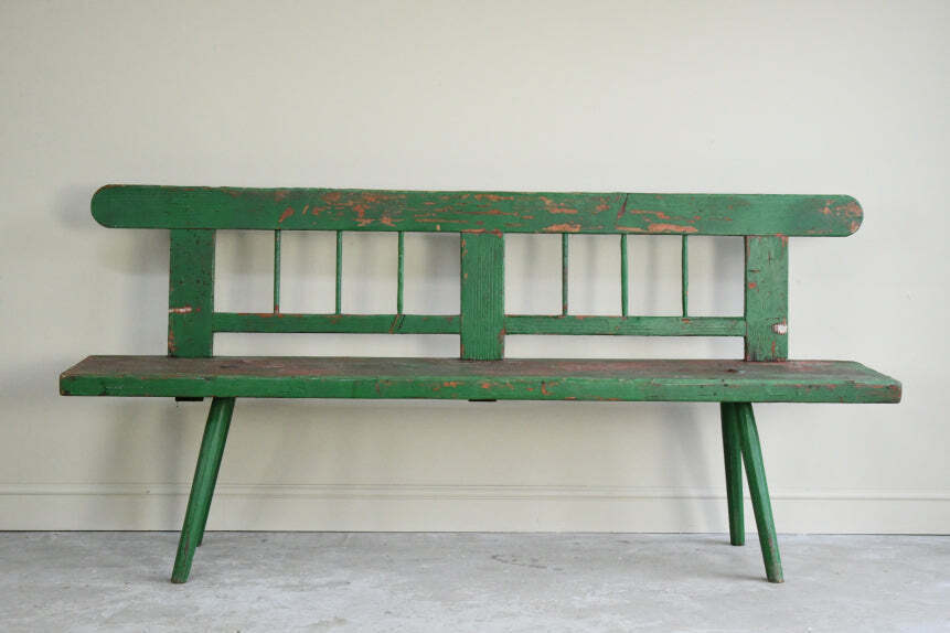 European Bench Green Painted European Bench, 1800s | Vinterior