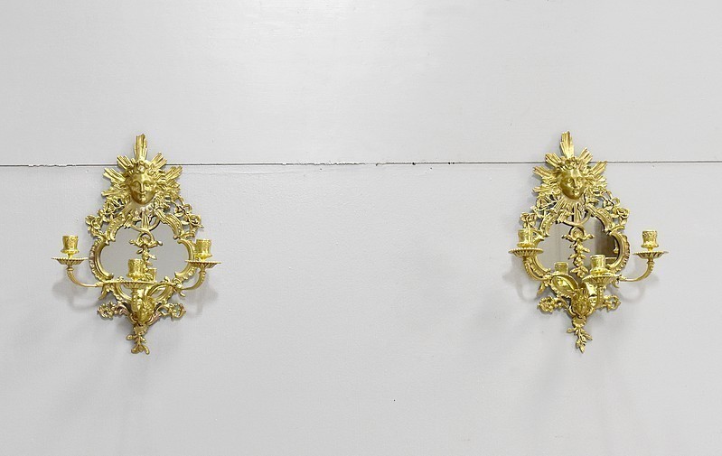 Pair Of Louis XIV Bronze Wall Sconces, 19th