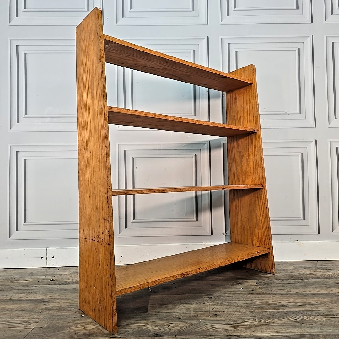 Retro Vintage Golden Oak Wooden Open Bookcase Book Shelf / Shelves