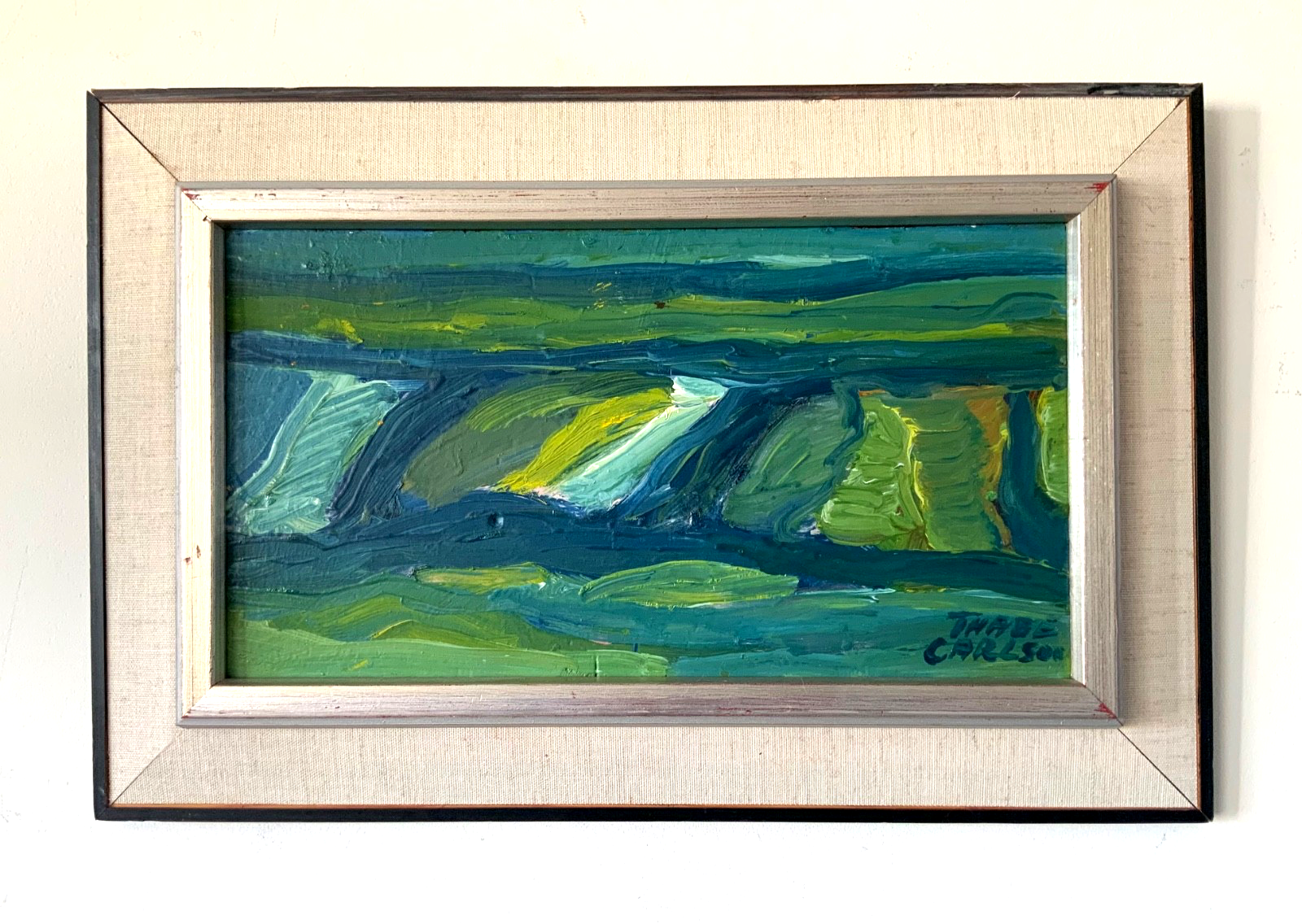 Vintage Painting Abstract Modernist Landscape By Thabe Carlson 1971