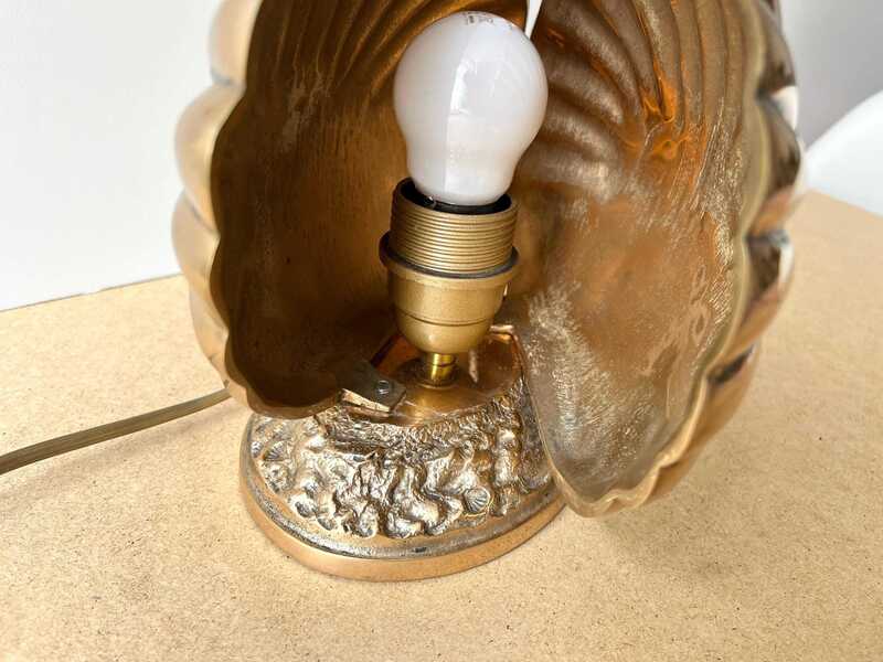 French Bronze Giant Clam Shell Lamp From The 80s, Vintage Hollywood ...