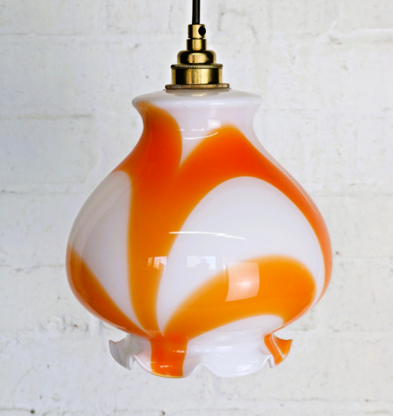 Ceiling Light Vintage Italian Glass Orange And White Retro Style ...