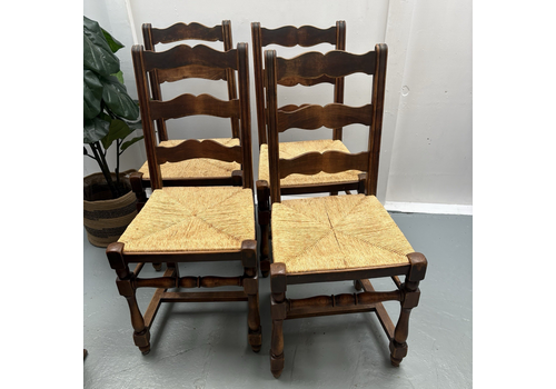 Four French Country Provincial Ladder Back Rush Seat Farmhouse Dining Chairs