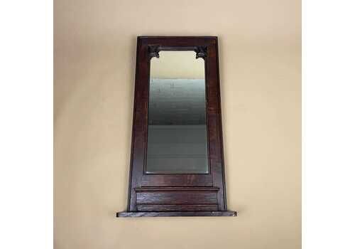Mid Century Wall Mirror Hallway Cloakroom Mirror Carved Wooden Frame Shelf Victorian Style Dark Stained Sold Wood Accent Decor