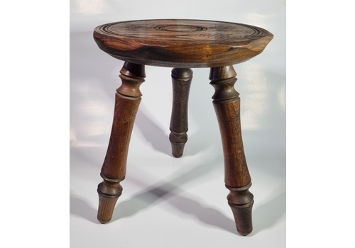 French Style Oak 3 Legged Milking Stool Bullseye Top Turned Legs Rustic