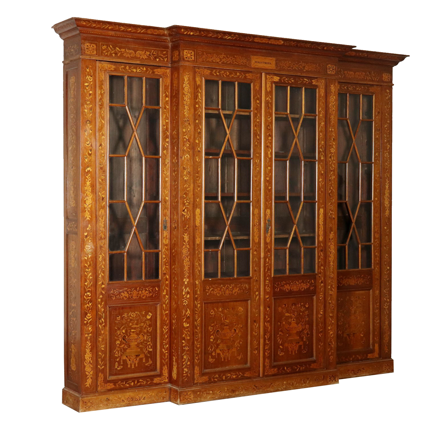 Large Bookcase Maple Mahogany Gl Doors Italy 1800s