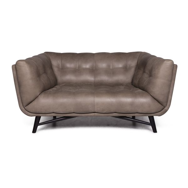 Roche Bobois Profile Designer Leather Sofa Beige Two Seater Couch