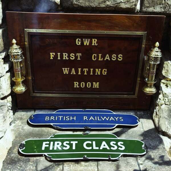 Railway Station First Class Waiting Room Panel & 2 Enamel Signs | Vinterior