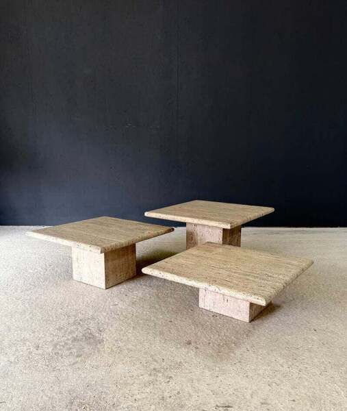 1970's Italian Design Travertine Nesting Side Table Set | Vinterior