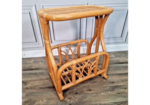 Retro Bamboo Magazine Rack Vintage Mid Century Cane Rattan Side Table Paper