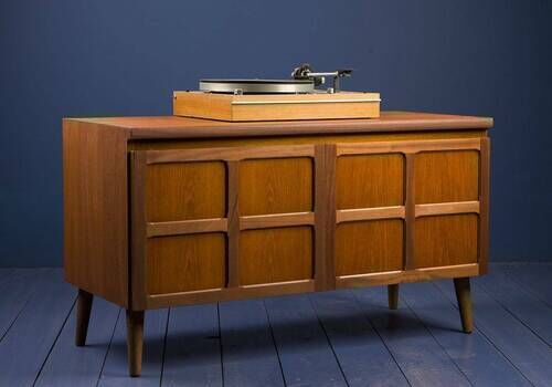 Nathan Mid Century Retro Teak Small Sideboard Tv Record Cabinet On Wooden Legs 1970s