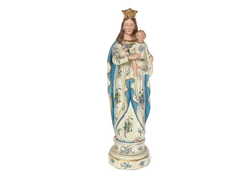 French Antique Bisque Statue Virgin Mary Lady Madonna With Infant Jesus ...