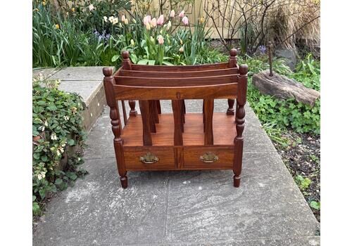 Vintage Wooden Canterbury Magazine Rack With Drawers Turned Spindles Traditional Storage