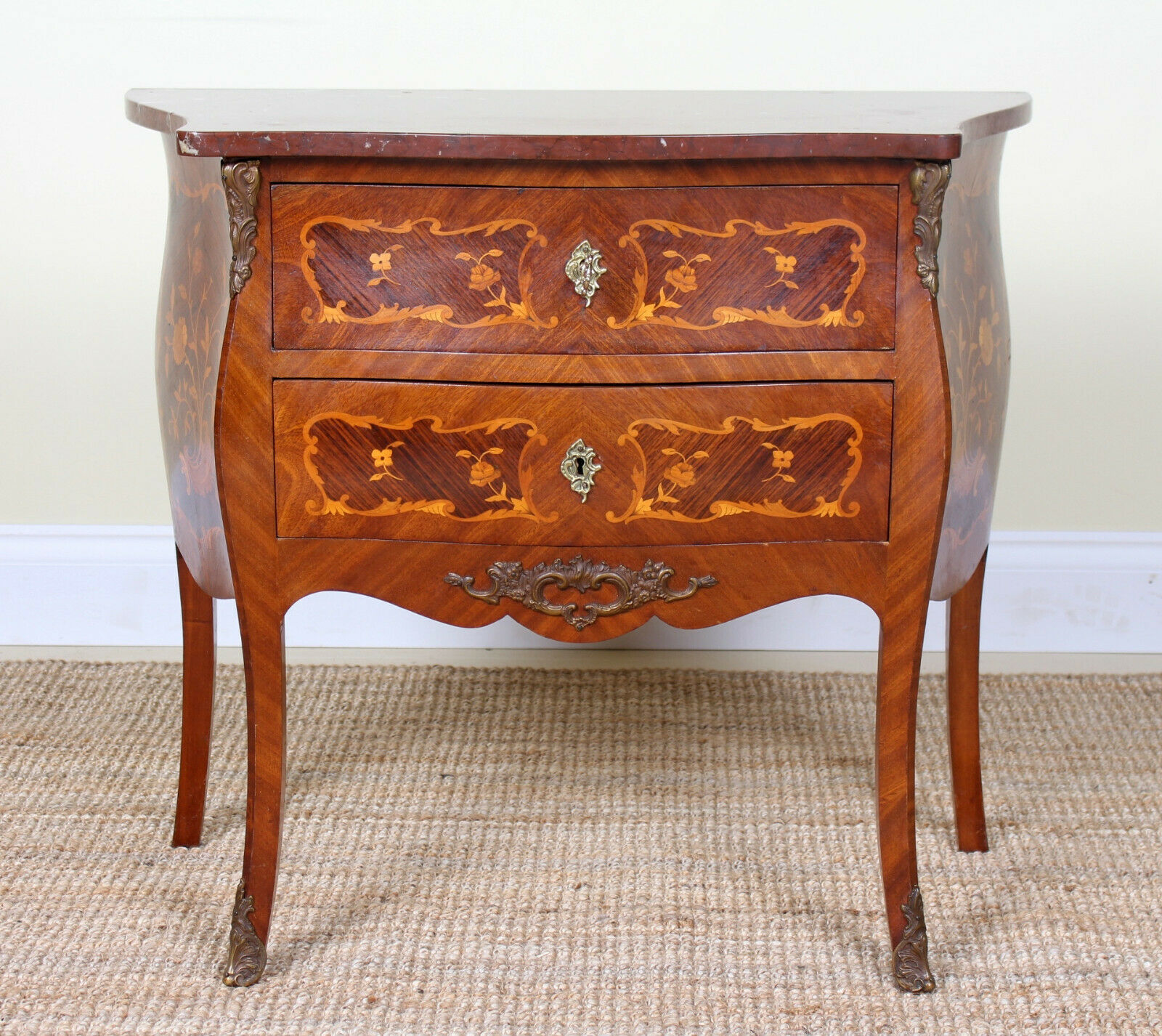 Antique Swedish Marble Bombe Commode Chest Of Drawers Louis Xv