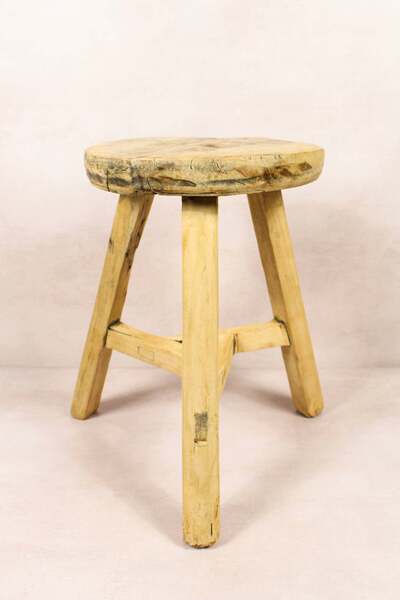 Vintage Rustic Round Stool Elm Wood 170 | Vinterior