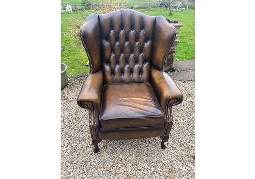 Chesterfield Real Leather Queen Anne Wingback Chair Stunning Condition