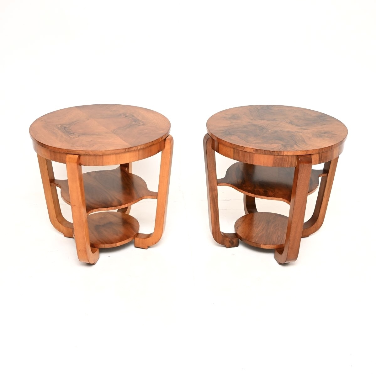Pair Of Art Deco Figured Walnut Side Tables
