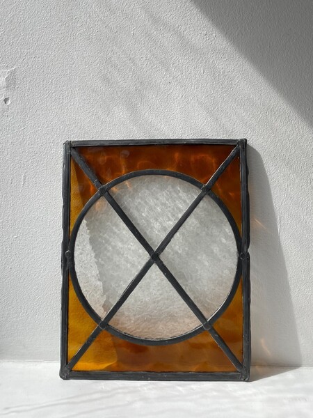 Vintage Circa 1930s Geometric Leaded Light Amber Stained Glass Window ...