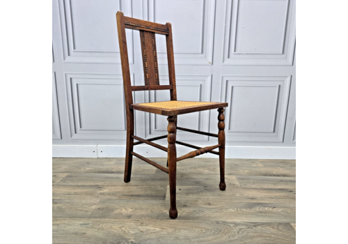 Antique Cane Side Chair   Solid Wood Oak Rattan Seat Base – Arts & Crafts Style