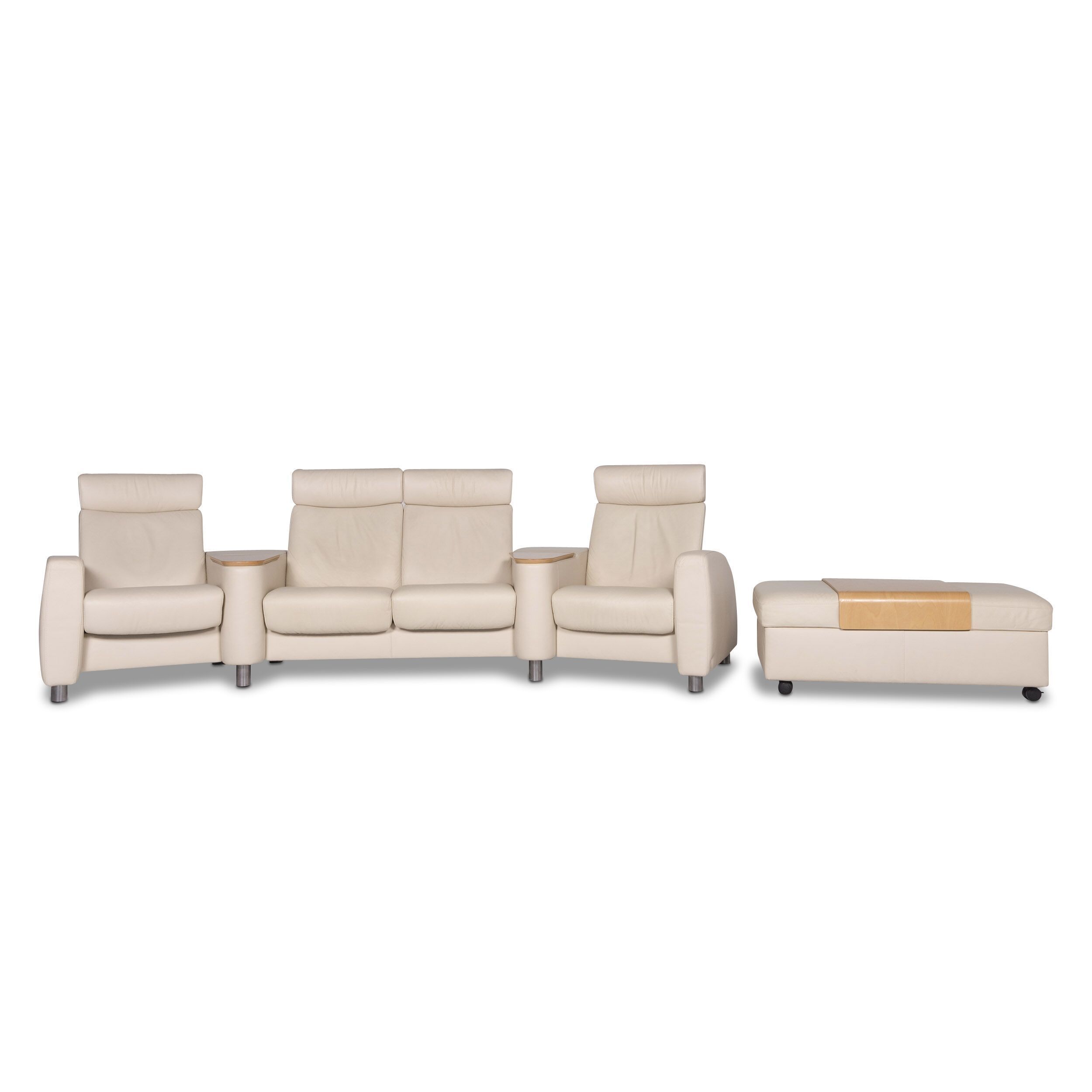 Stressless Arion Designer Leather Sofa Set Beige 1x Four Seater Stool 9618