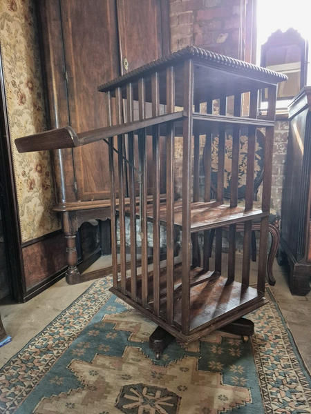 Epic Revolving Vintage Edwardian Oak Library Bookcase With Folding ...