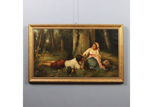 Antique Painting Rest On The Meadow Oil On Canvas XX Century