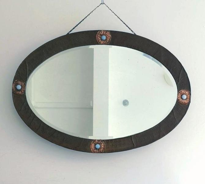 Copper Arts Crafts Oval Mirror With Opel Roundels Vinterior Copper Arts Crafts Oval Mirror With Opel Roundels Photo