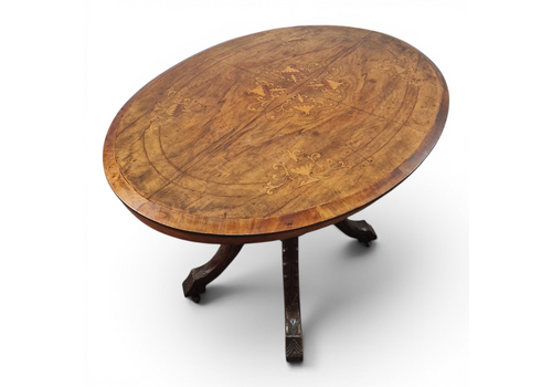 Antique Victorian Walnut Inlaid Tip Up Top Breakfast Centre Table Dining Oval