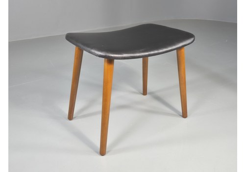 Vintage Mid Century Danish Footstool Black Vinyl Curved Form Eb12026