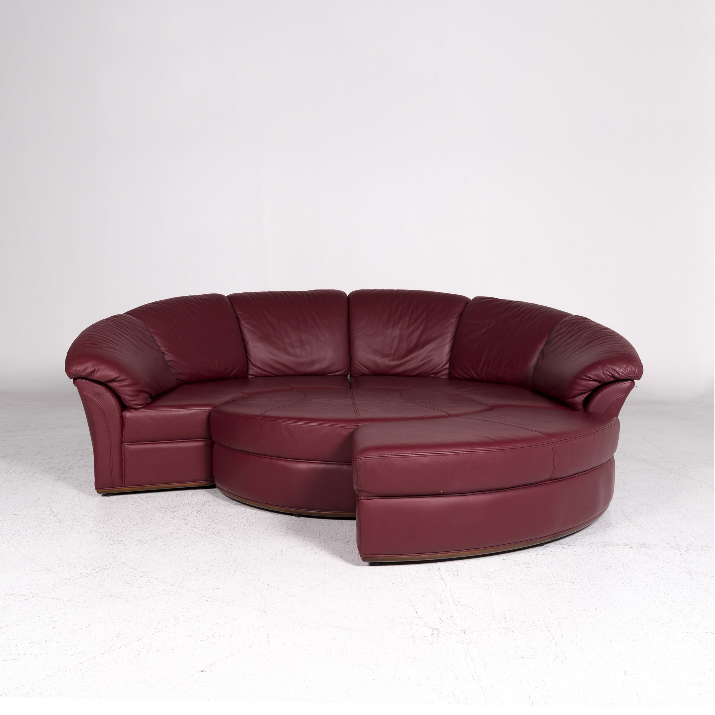 Nieri Planet Designer Leather Sofa Wine Red Red Five Seater Round