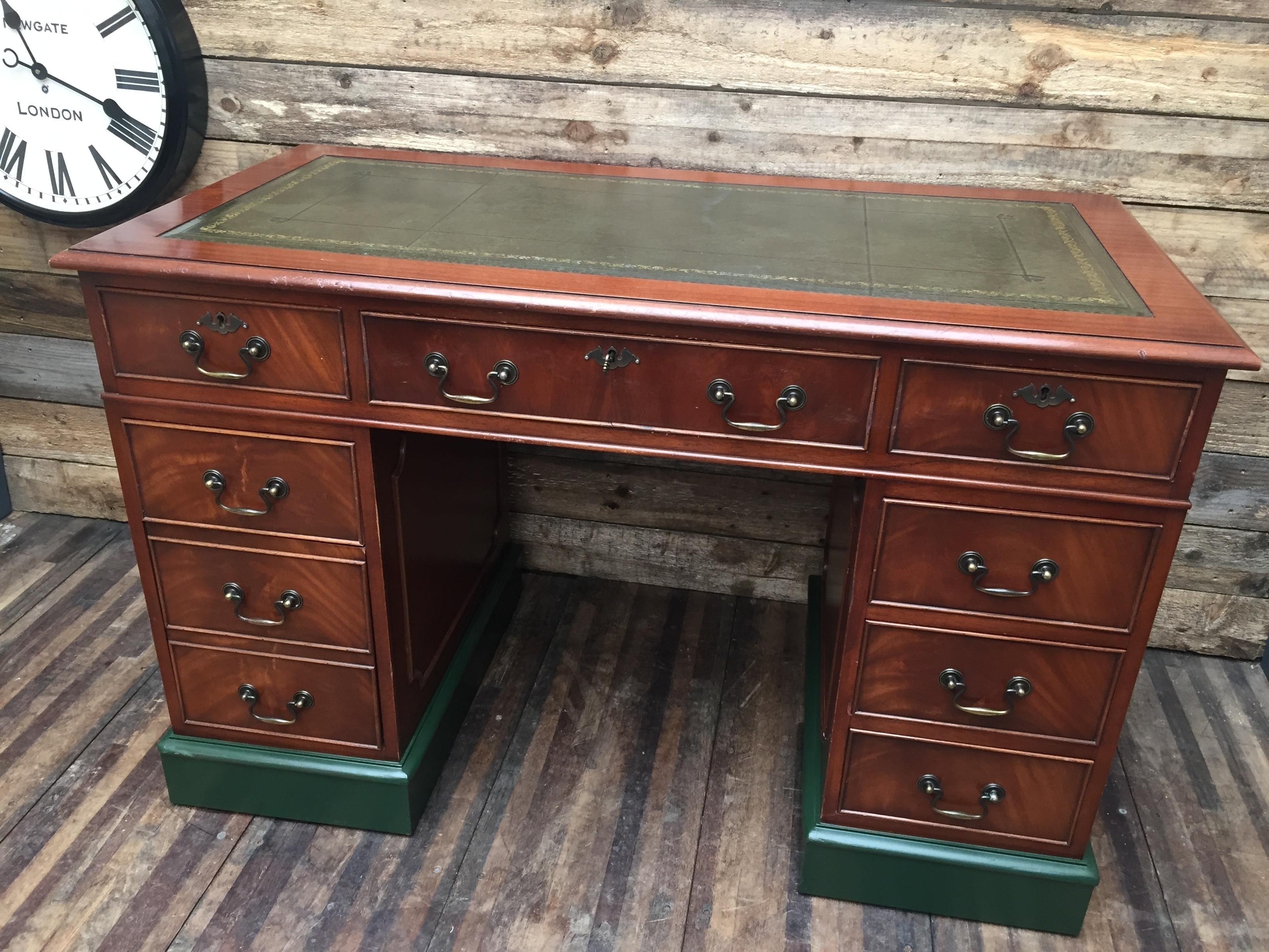 Vintage Leather Topped Desk With Its Original Locking Key