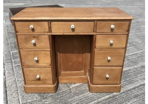 Antique Victorian Pine Kneehole Writing Office Desk With Central Cupboard