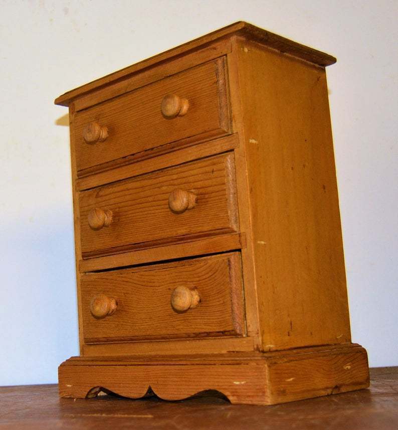 1950s Three Draw Pine Cabinet Drawer Wooden Desk Industrial