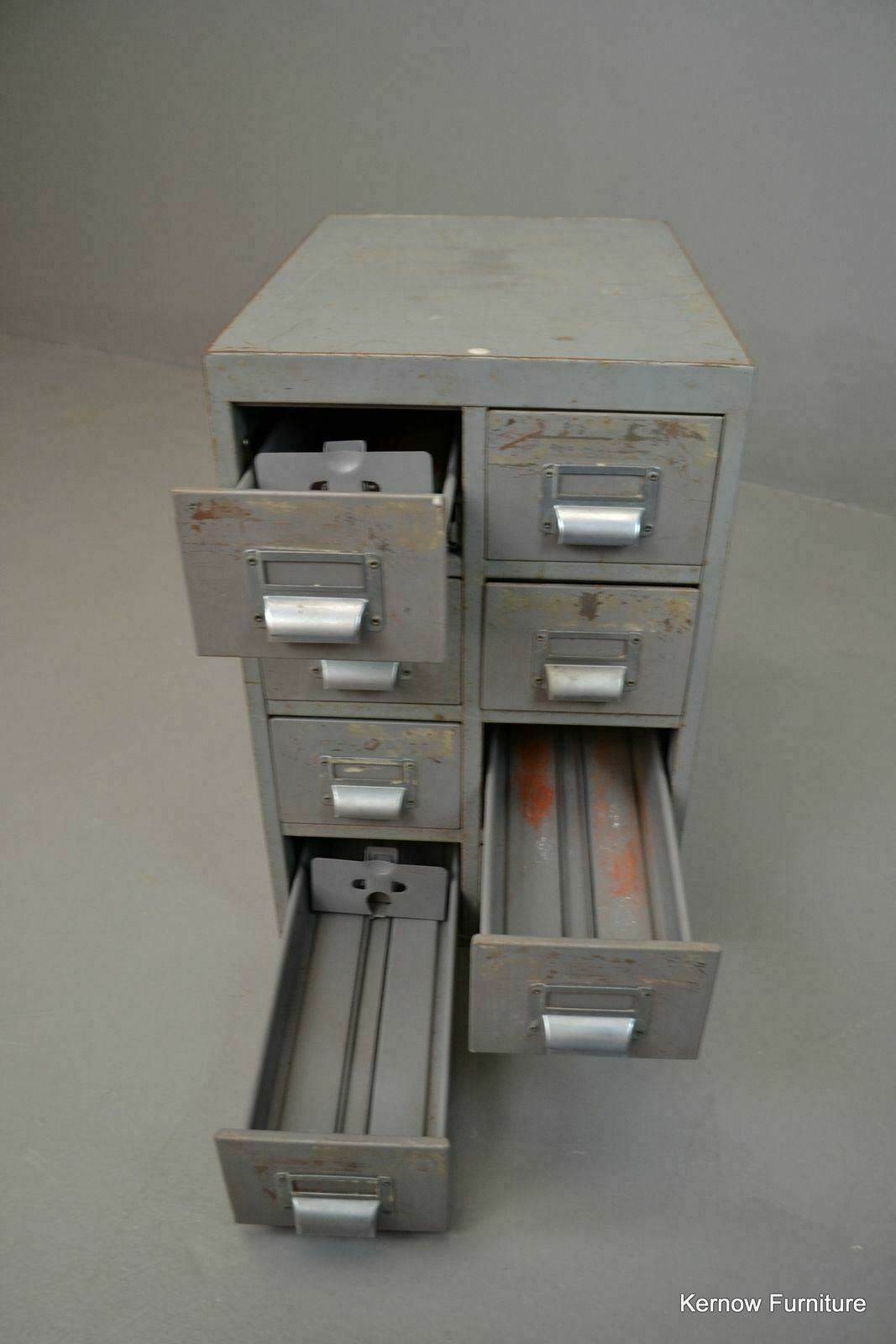 Vintage Metal Industrial Small Desk Top Index Card Filing Drawers