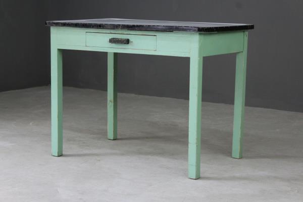 Vintage Retro Small Enamel Top Kitchen Dining Table Vinterior